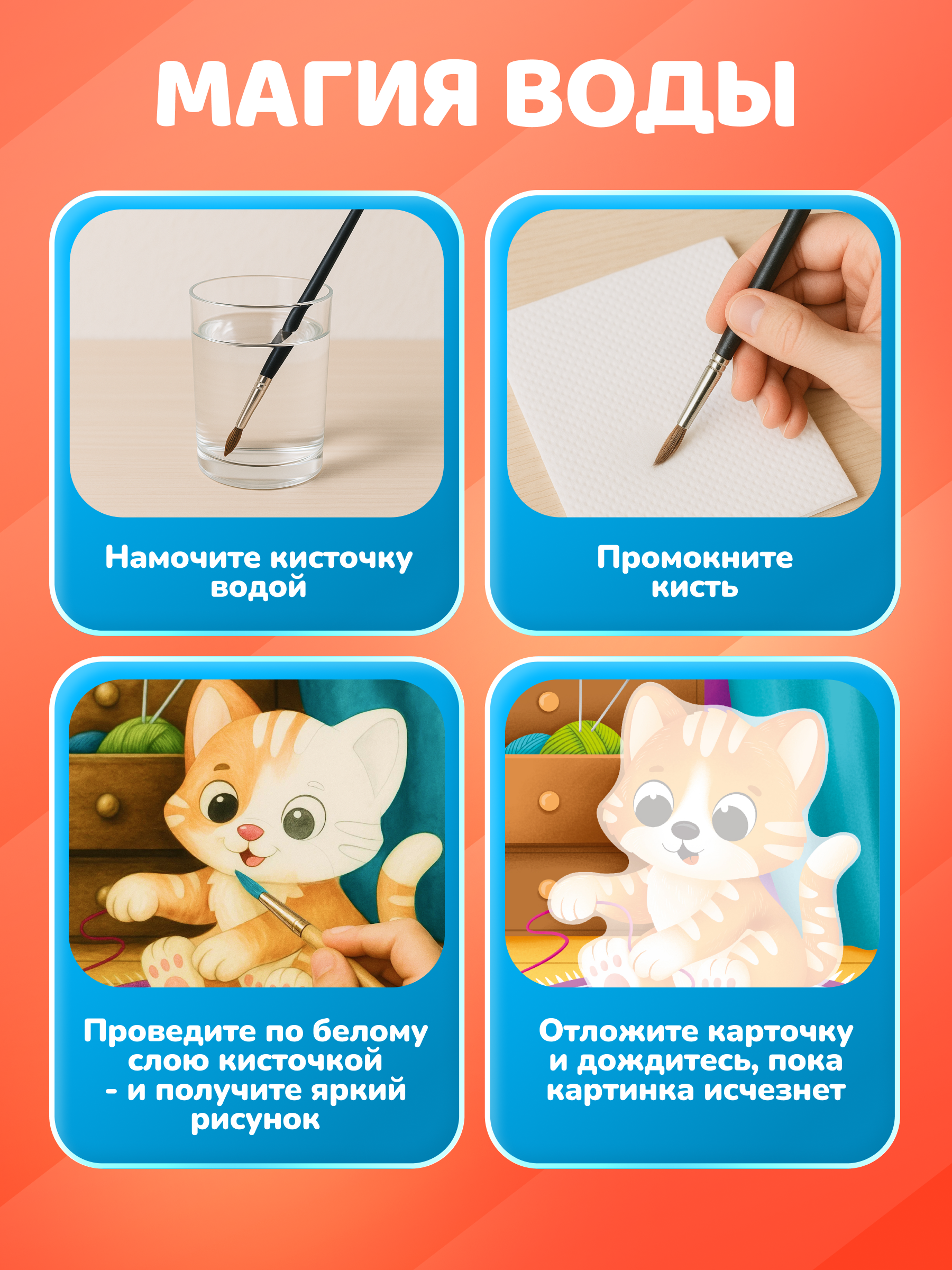 Многоразовые водные раскраски El BascoKids Котики 4 картинки - фото 5