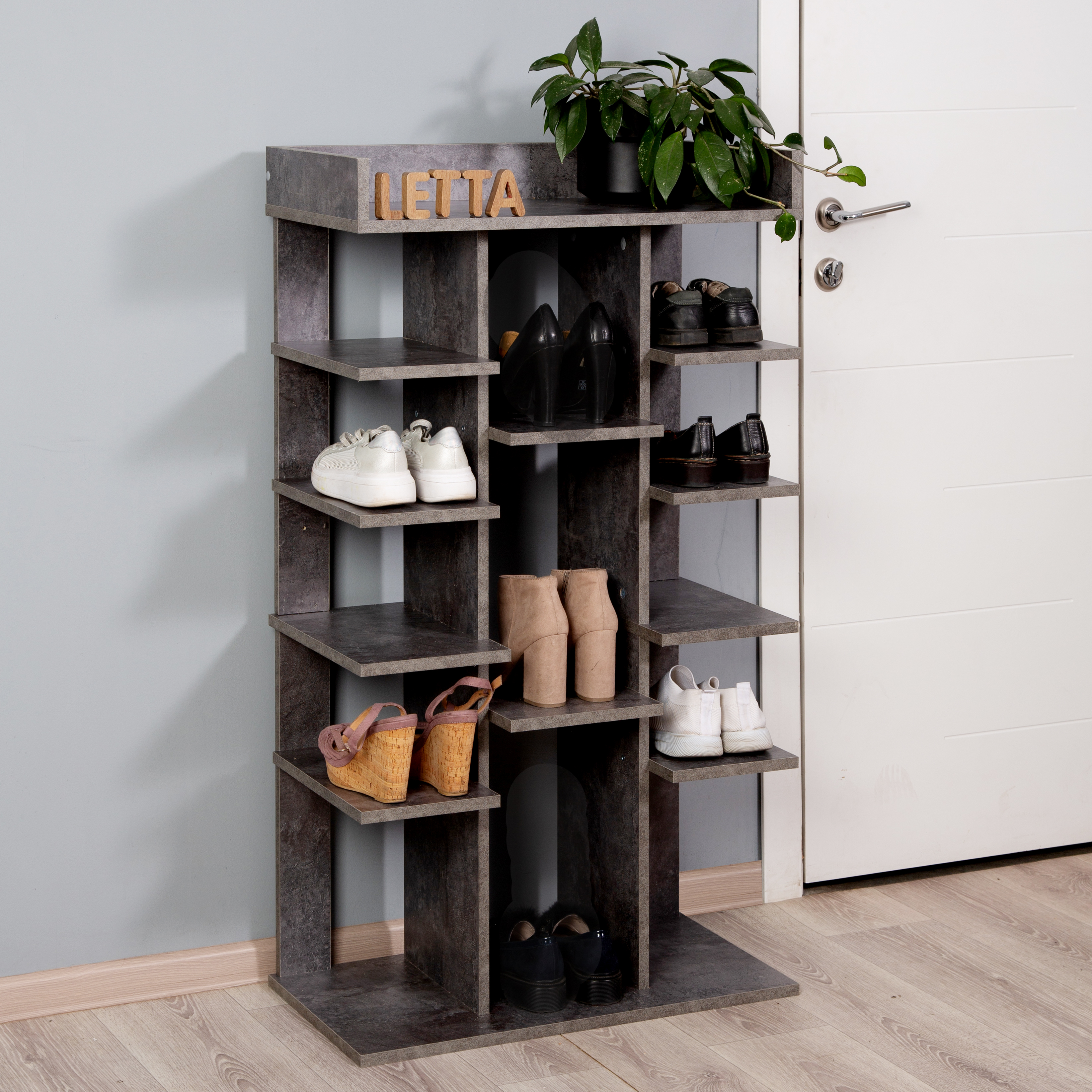 Обувница стеллаж LETTA Ultra Plus Цвет Цемент темный молет 690х1184х348 - фото 5