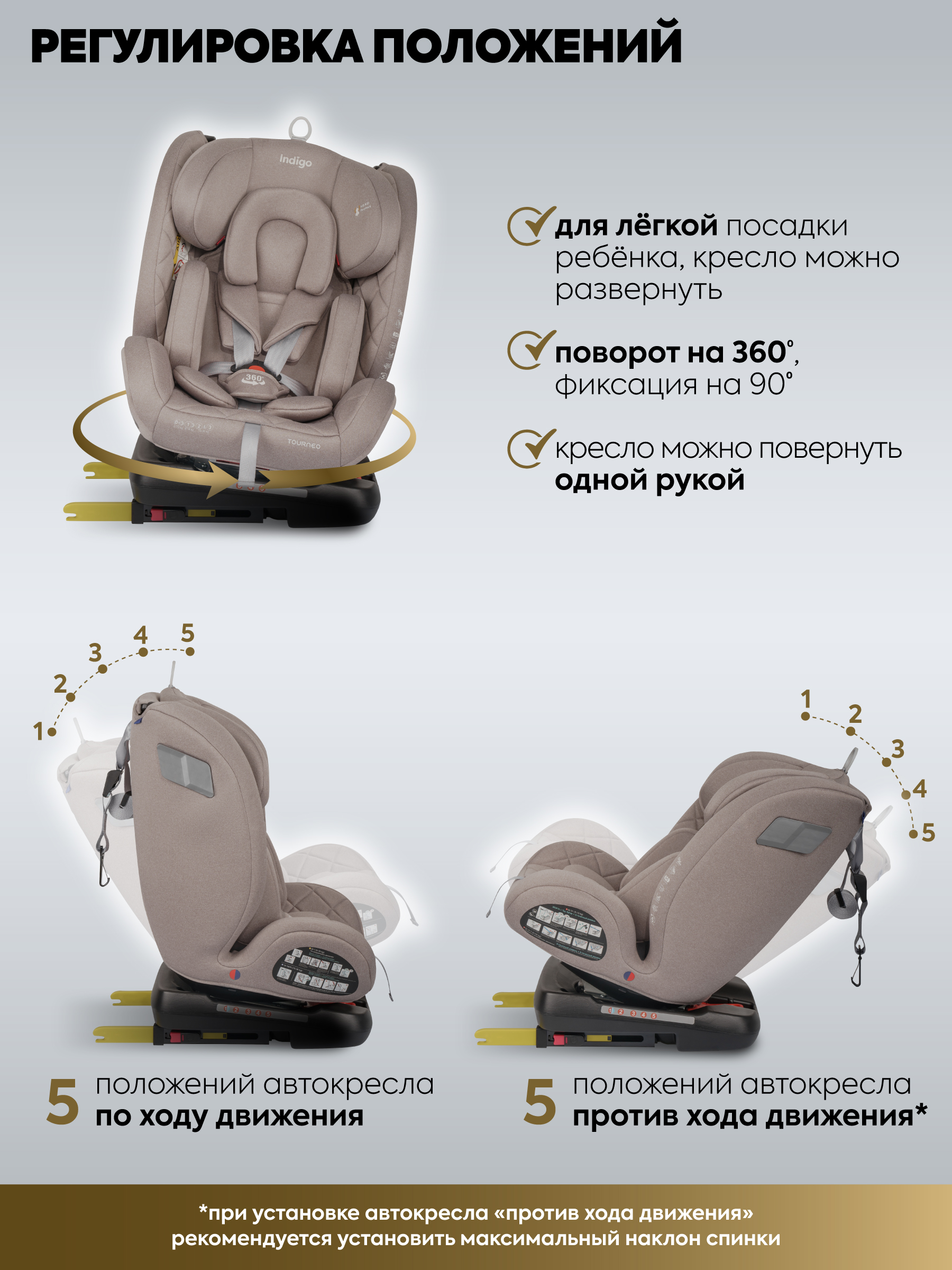 Автокресло Indigo Tourneo S бежевый Isofix 0+/1/2/3 (0-36 кг) - фото 5