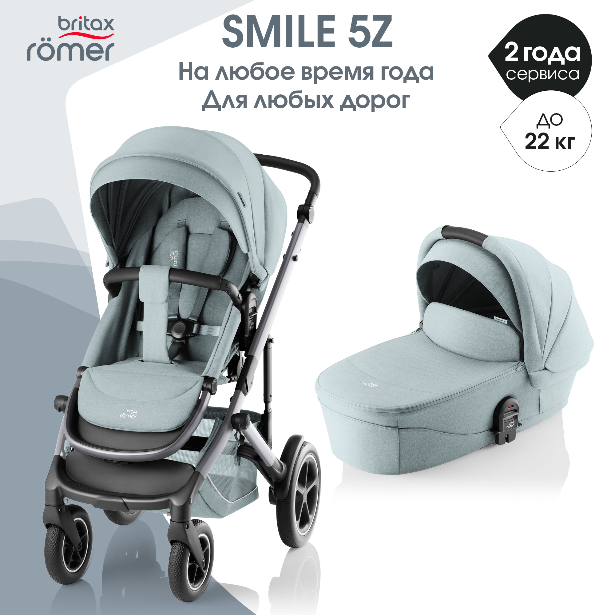 Коляска 2в1 Britax Roemer Smile 5Z Style Harbor Blue 0+ бирюзовый - фото 1
