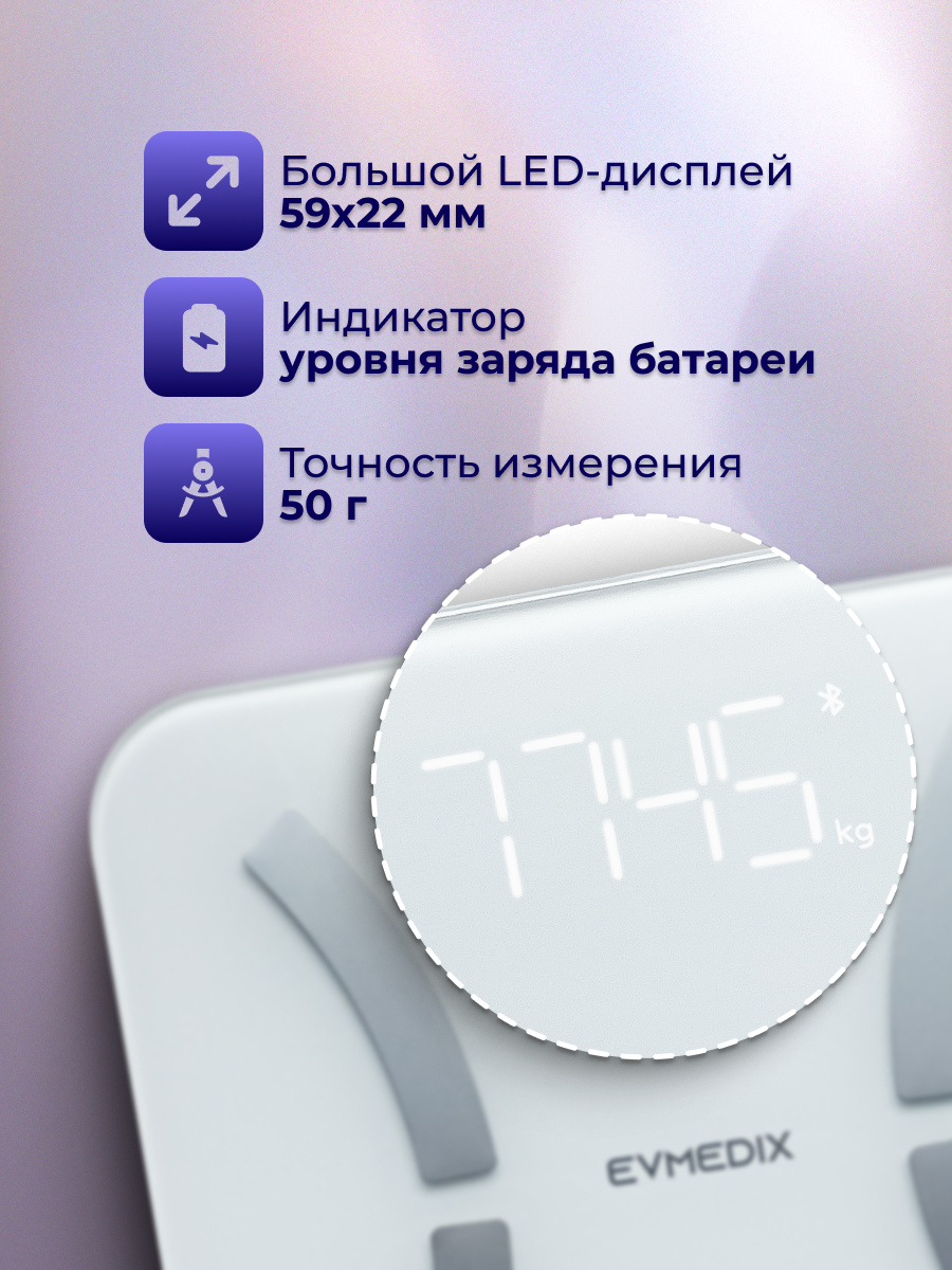 Электронные весы EVMEDIX 180 кг с Bluetooth белые - фото 6
