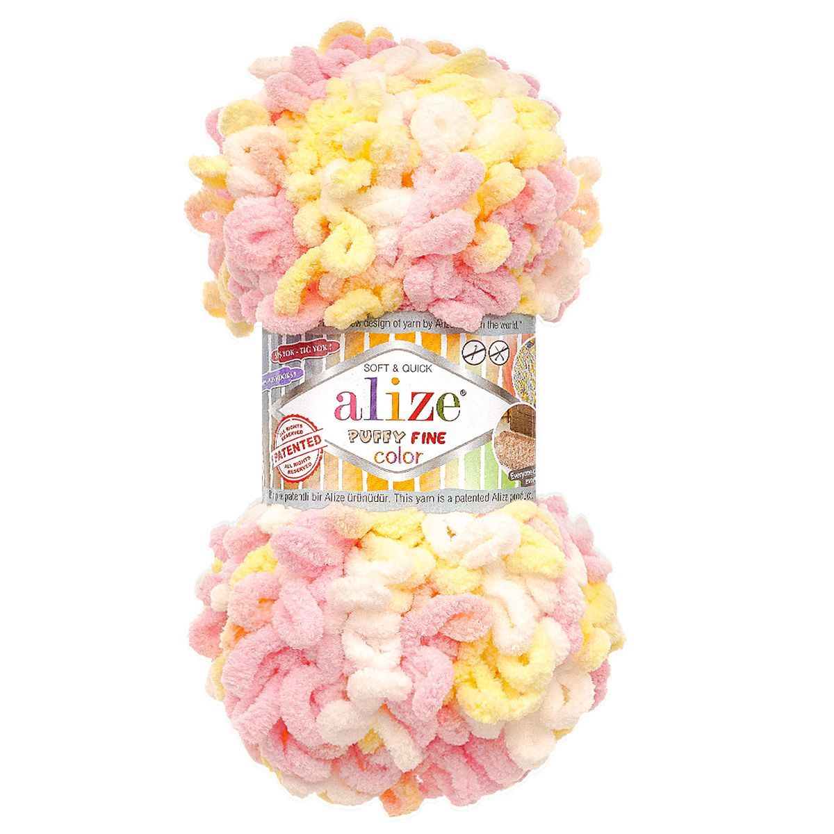 Пряжа для вязания Alize puffy fine color 100 г 14.5 м микрополиэстер плюшевая мягкая 6367 секционный 5 мотков - фото 5