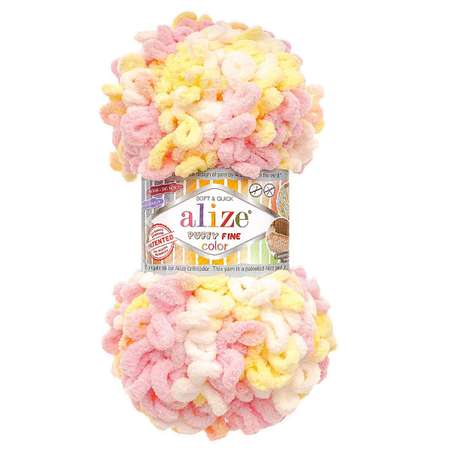 Пряжа для вязания Alize puffy fine color 100 г 14.5 м микрополиэстер плюшевая мягкая 6367 секционный 5 мотков
