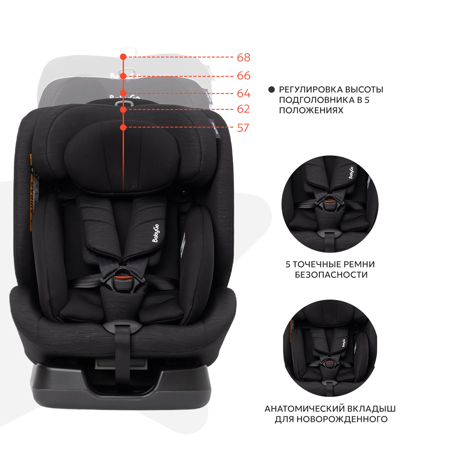 Автокресло BabyGo 4-Stage 0+/1/2/3 (0-36 кг) черный - фото 4