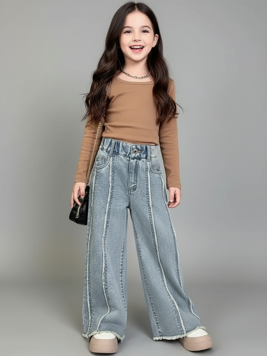 Джинсы iUkoworld Джинсы для девочки широкие палаццо на резинке - фото 2