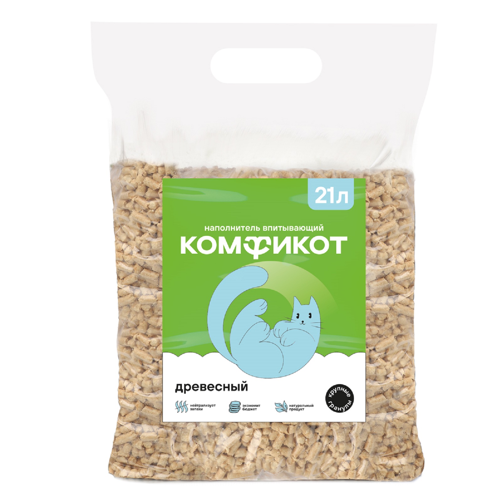 Наполнитель КОМФИКОТ крупные гранулы 21 л впитывающий, древесный - фото 2