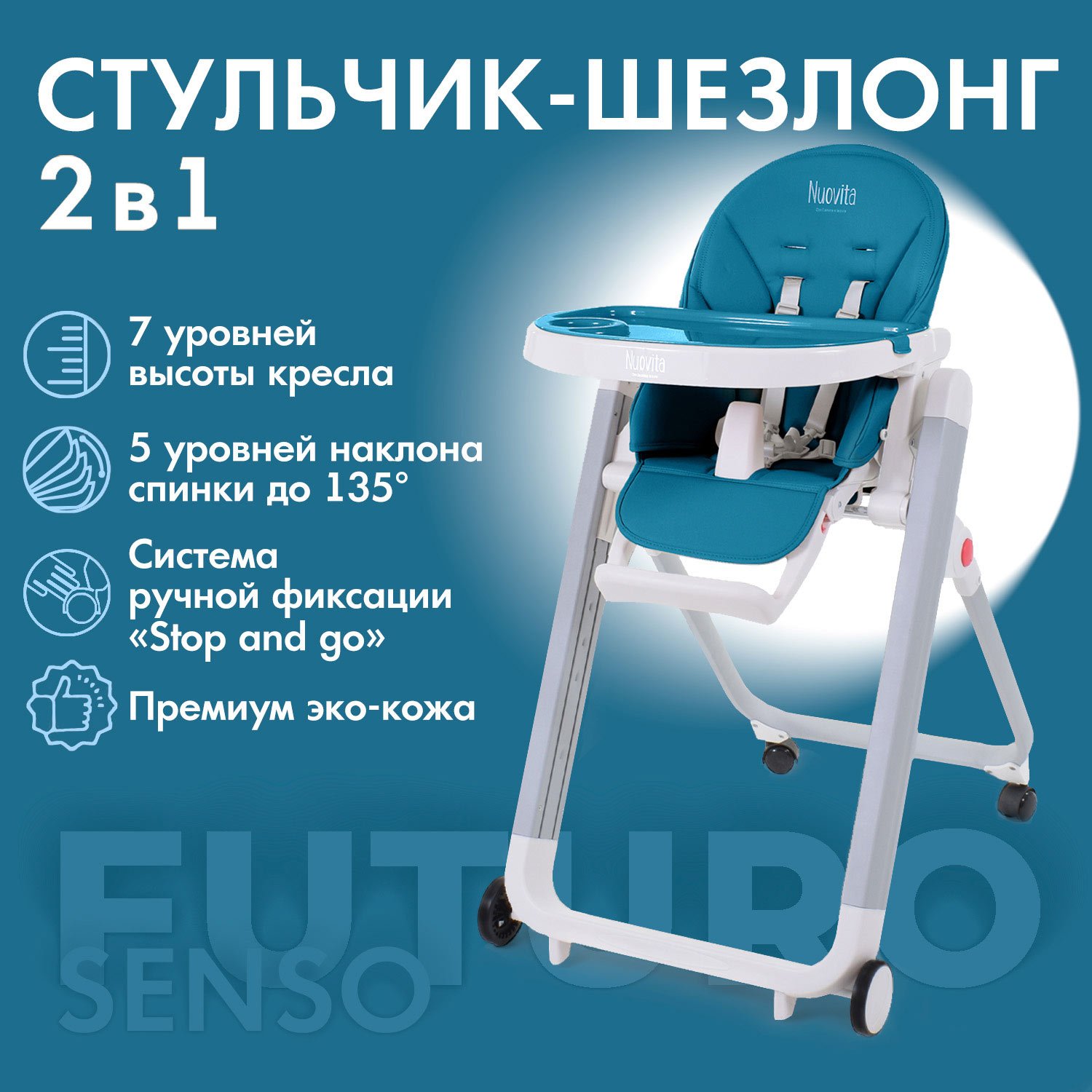 Стульчик для кормления Nuovita Futuro Senso Bianco синий - фото 2