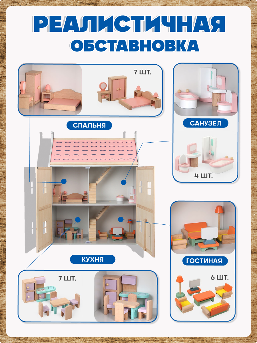 Домик для кукол Зайка любит 75 см с мебелью MSN21021 - фото 4