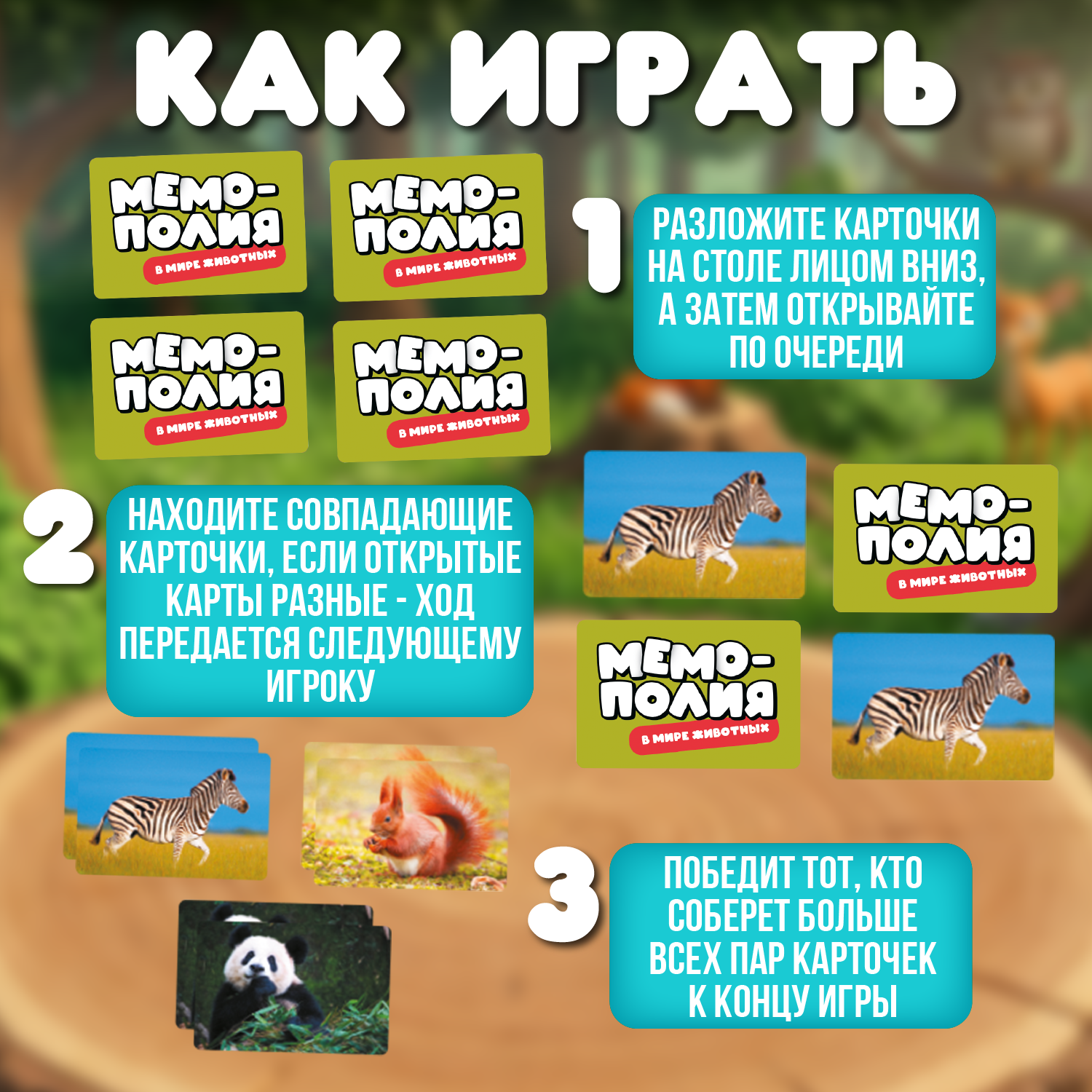 Настольная игра Attivio Мемори В мире животных - фото 4