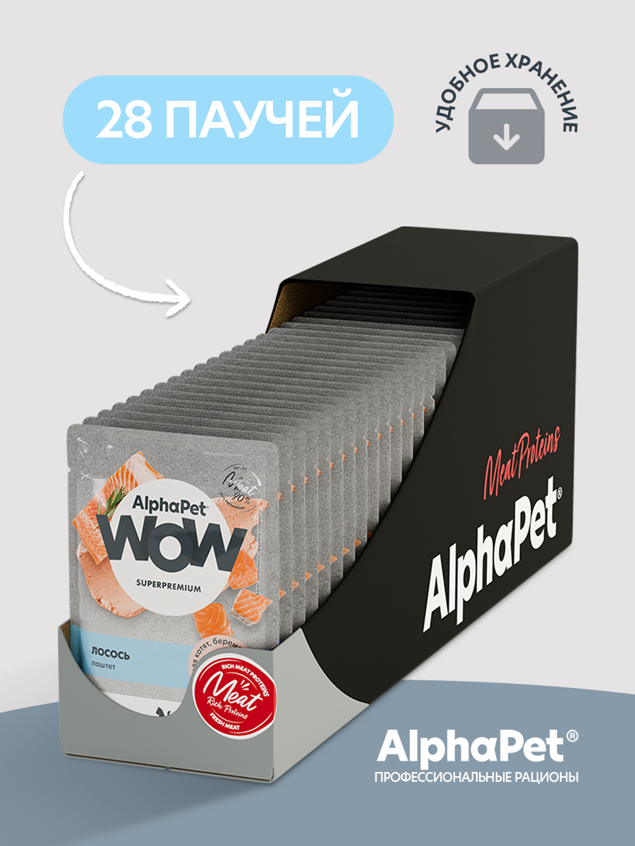 Влажный полнорационный корм AlphaPet для взрослых кошек паштет с лососем AlphaPet Superpremium 15 шт/80г - фото 9