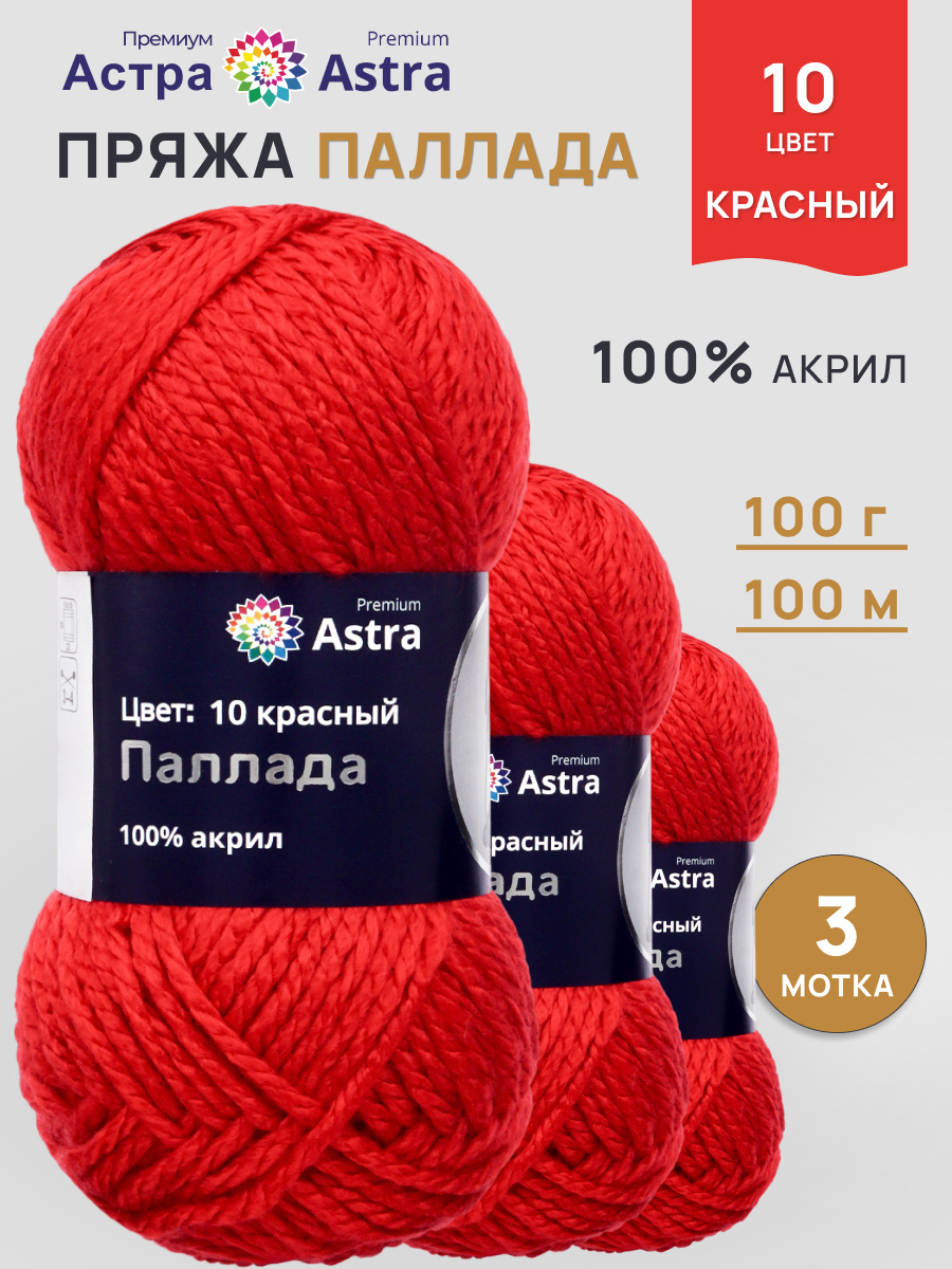 Пряжа Astra Premium Паллада акриловая 100 г 100 м 10 красный 3 мотка - фото 1