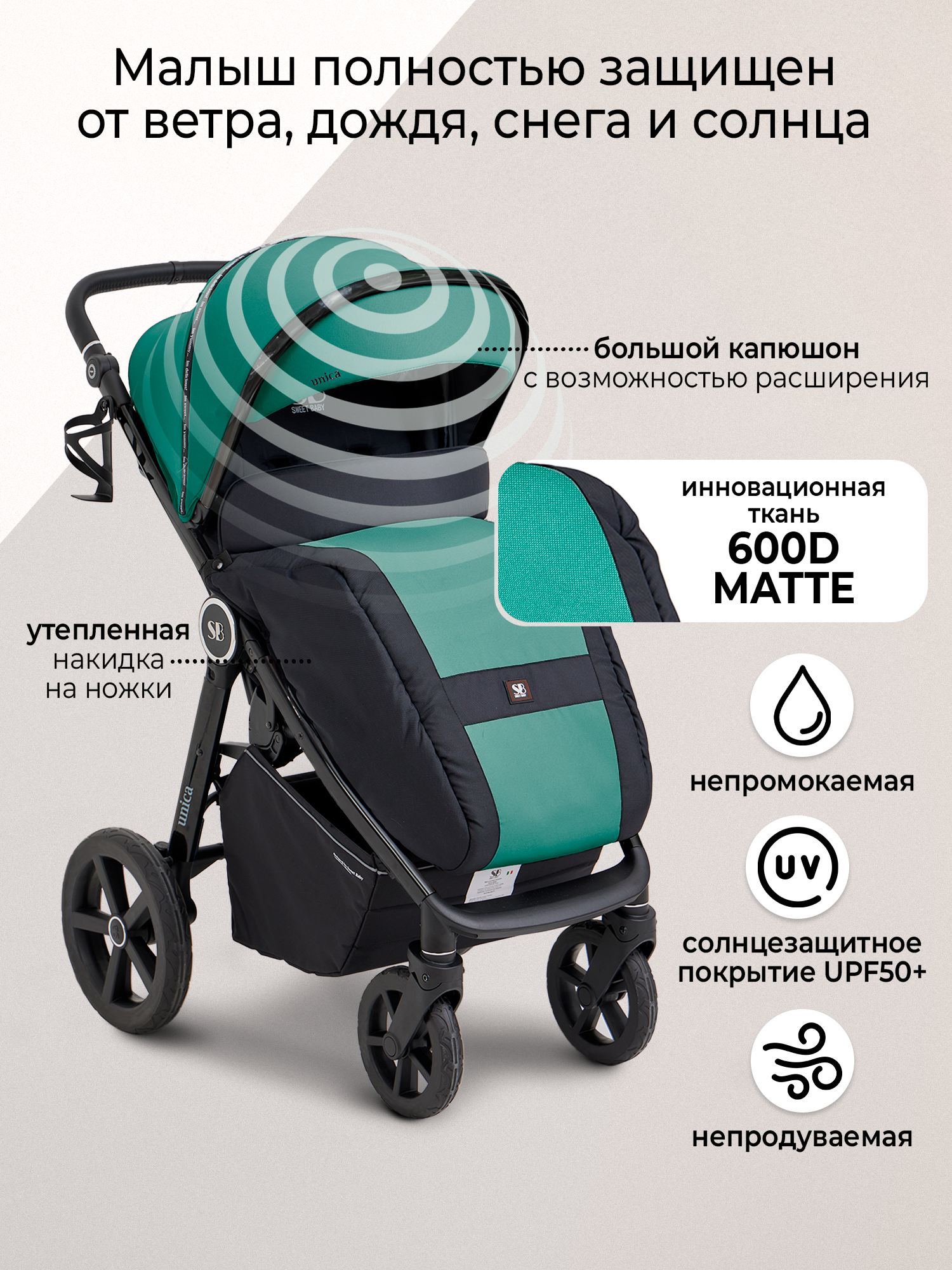 Коляска прогулочная Sweet Baby Unica Dark Green зеленый - фото 7