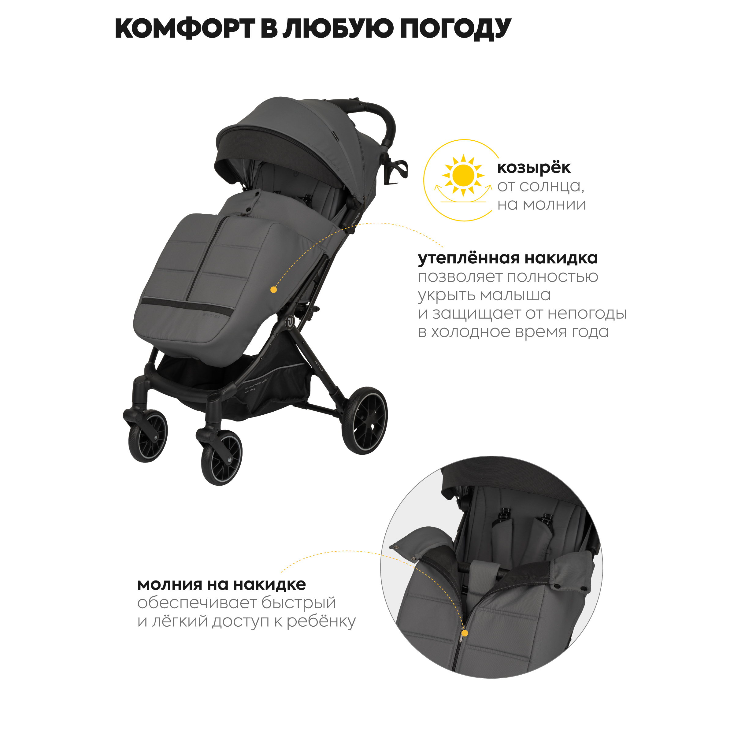 Коляска прогулочная JOVOLA Specter темно-серый - фото 5