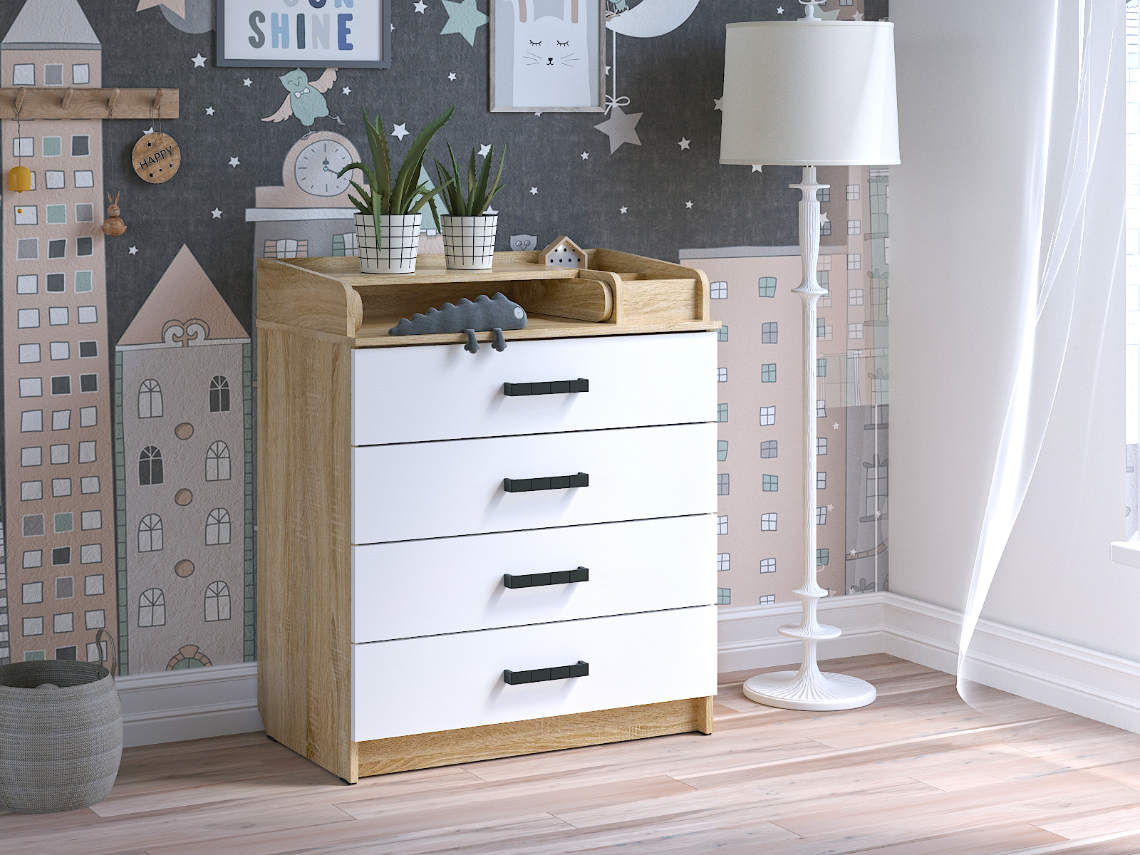 Комод пеленальный aton baby furniture Marvin (дуб сонома, белый) - фото 1