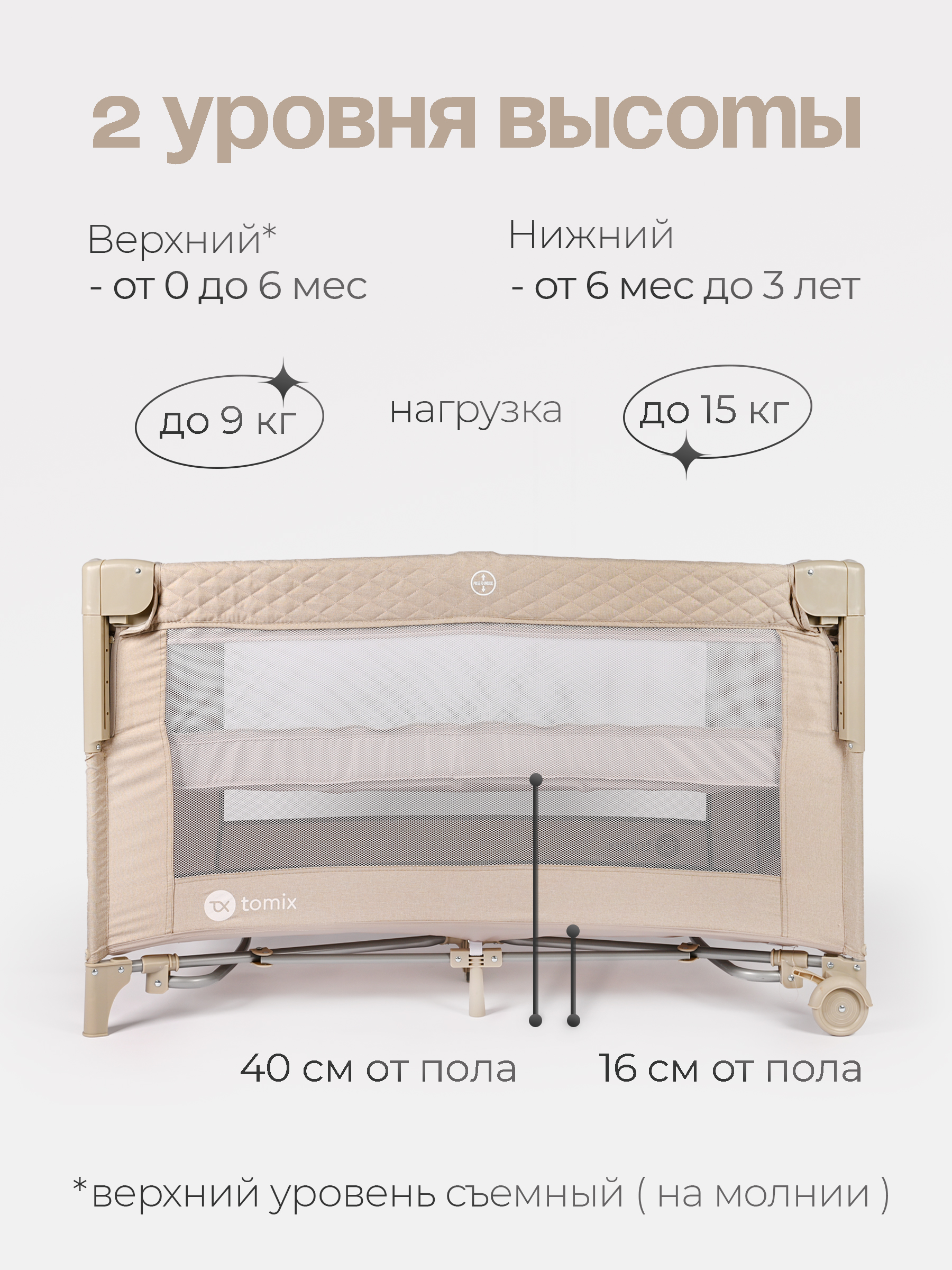 Манеж кровать детский Tomix Born Plus P9070PLUS/Beige - фото 3