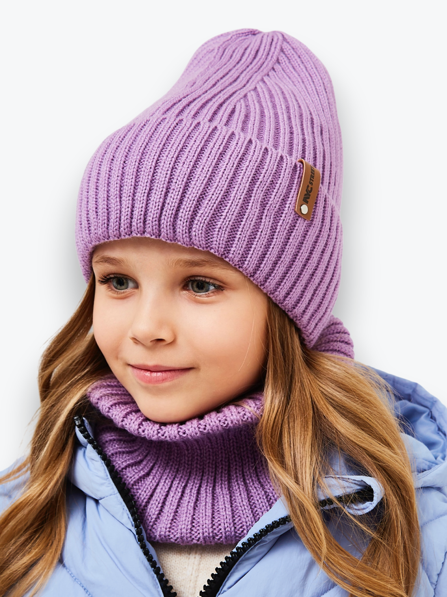 Шапка и снуд NYCkids NYC-H-53-poloski-lilac - фото 1