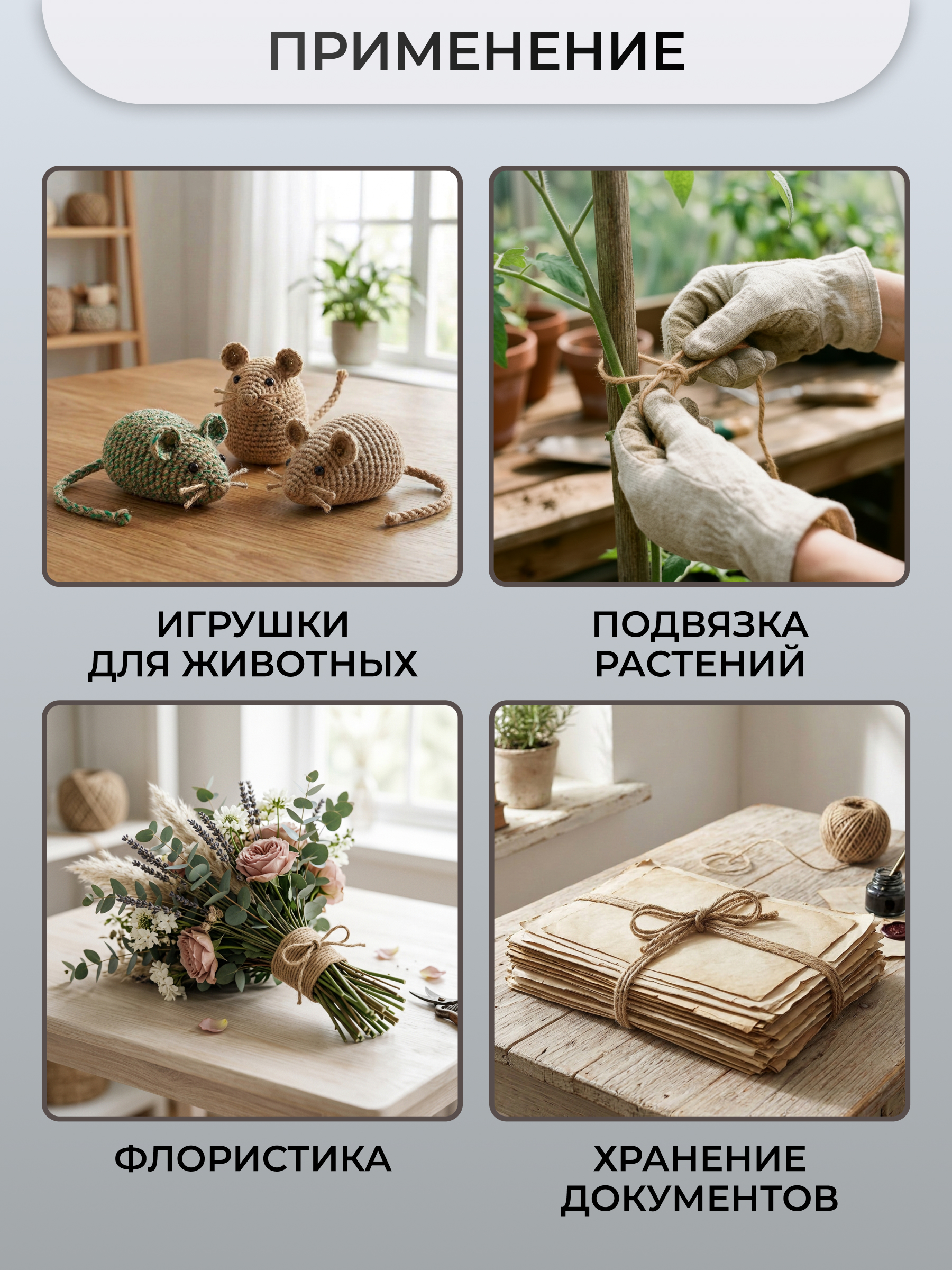 Шпагат джутовый Айрис для рукоделия упаковки творчества 3 мм 50 м - фото 3