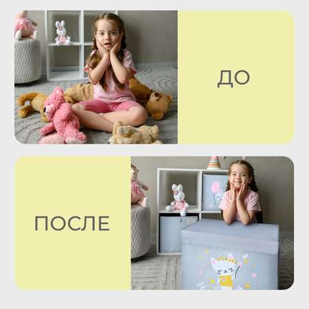 Коробка для игрушек Всё на местах с крышкой 50х35 Котик серый