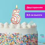 Свеча для торта Золотая сказка цифра 5 двусторонняя 8.5 см держатель блистер