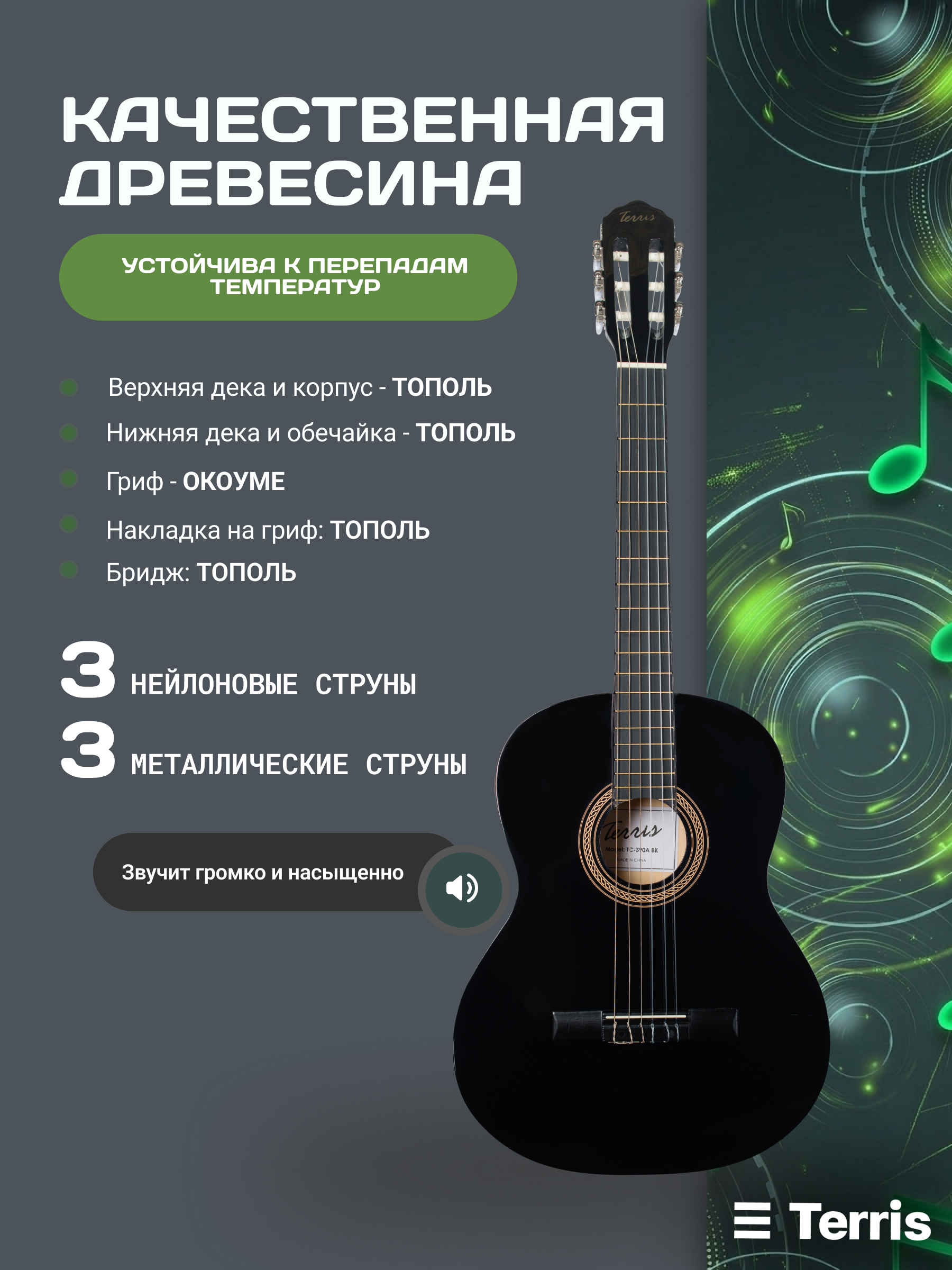 Игрушка музыкальная Terris TC-390A BK гитара - фото 3