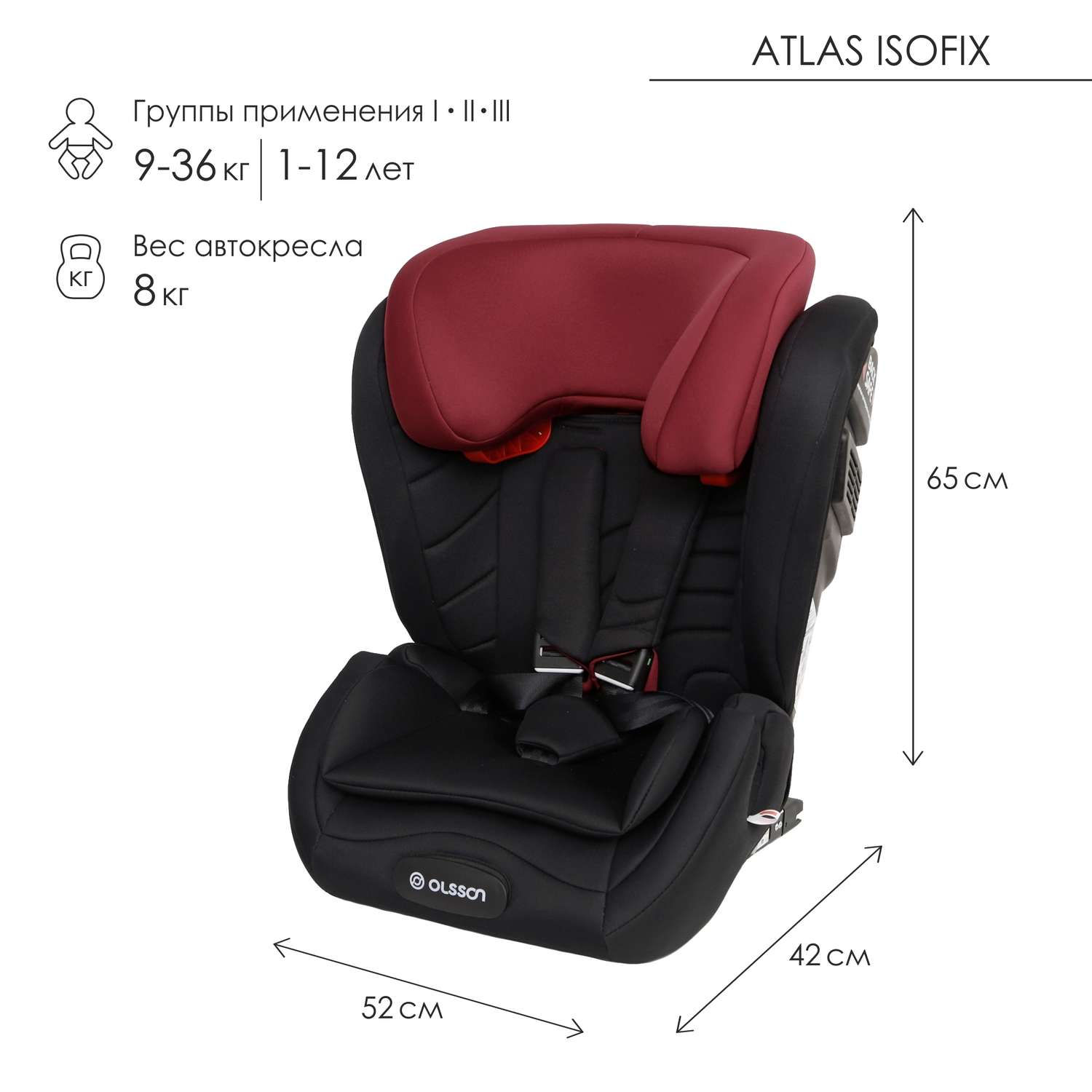 Автокресло Olsson Atlas Isofix Black-Red Isofix 1/2/3 (9-36 кг) - фото 2