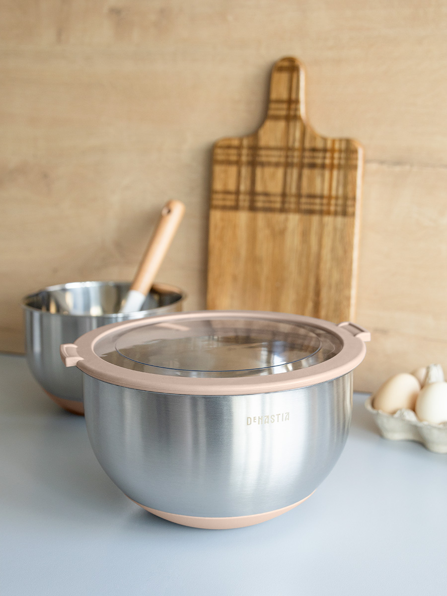 Миска DeNASTIA с прозрачной крышкой 3 л нерж.сталь бежевый A000335 - фото 2