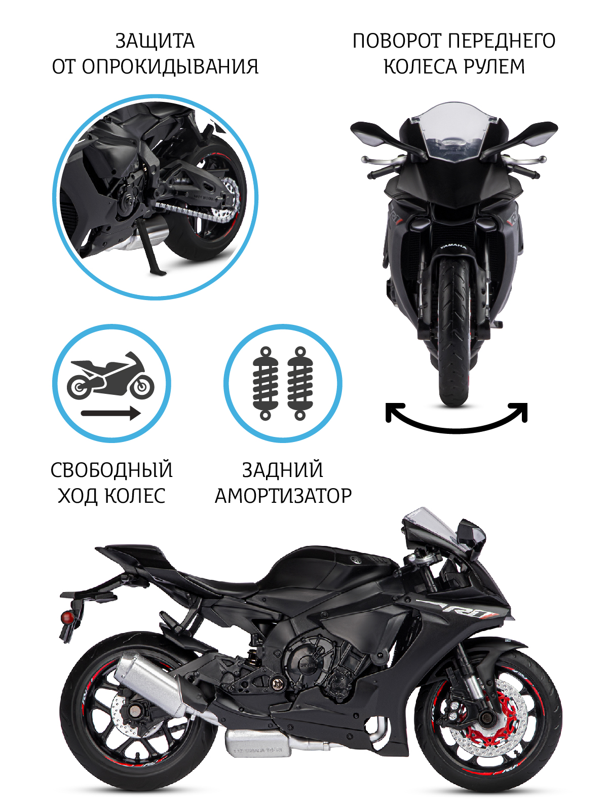 Мотоцикл АВТОпанорама Yamaha YZF R1 1:12 JB1251603 - фото 2