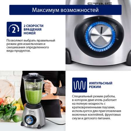 Блендер стационарный STINGRAY ST-KP2206A черный жемчуг/сталь