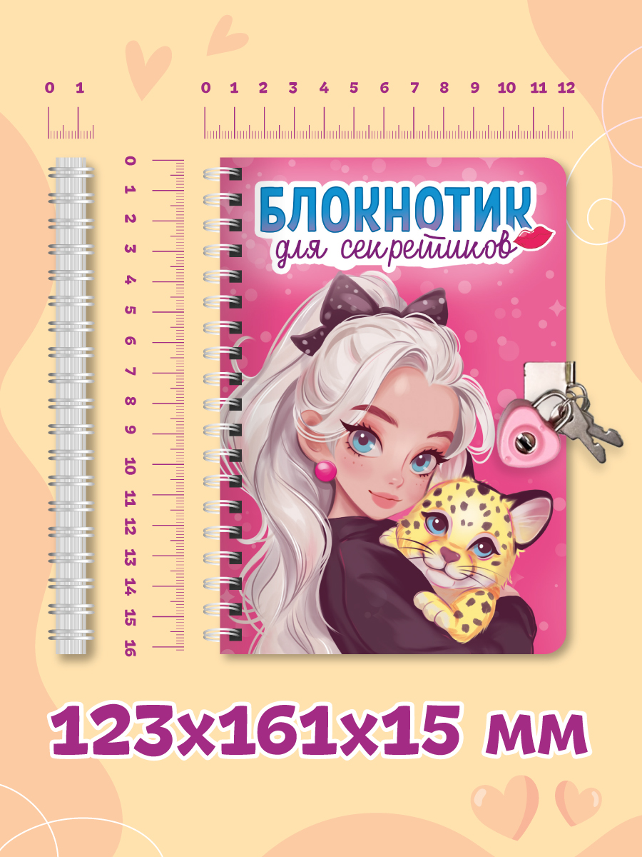 Блокнот Проф-Пресс с замочком на кольцах. Розовый 48 лист. - фото 4