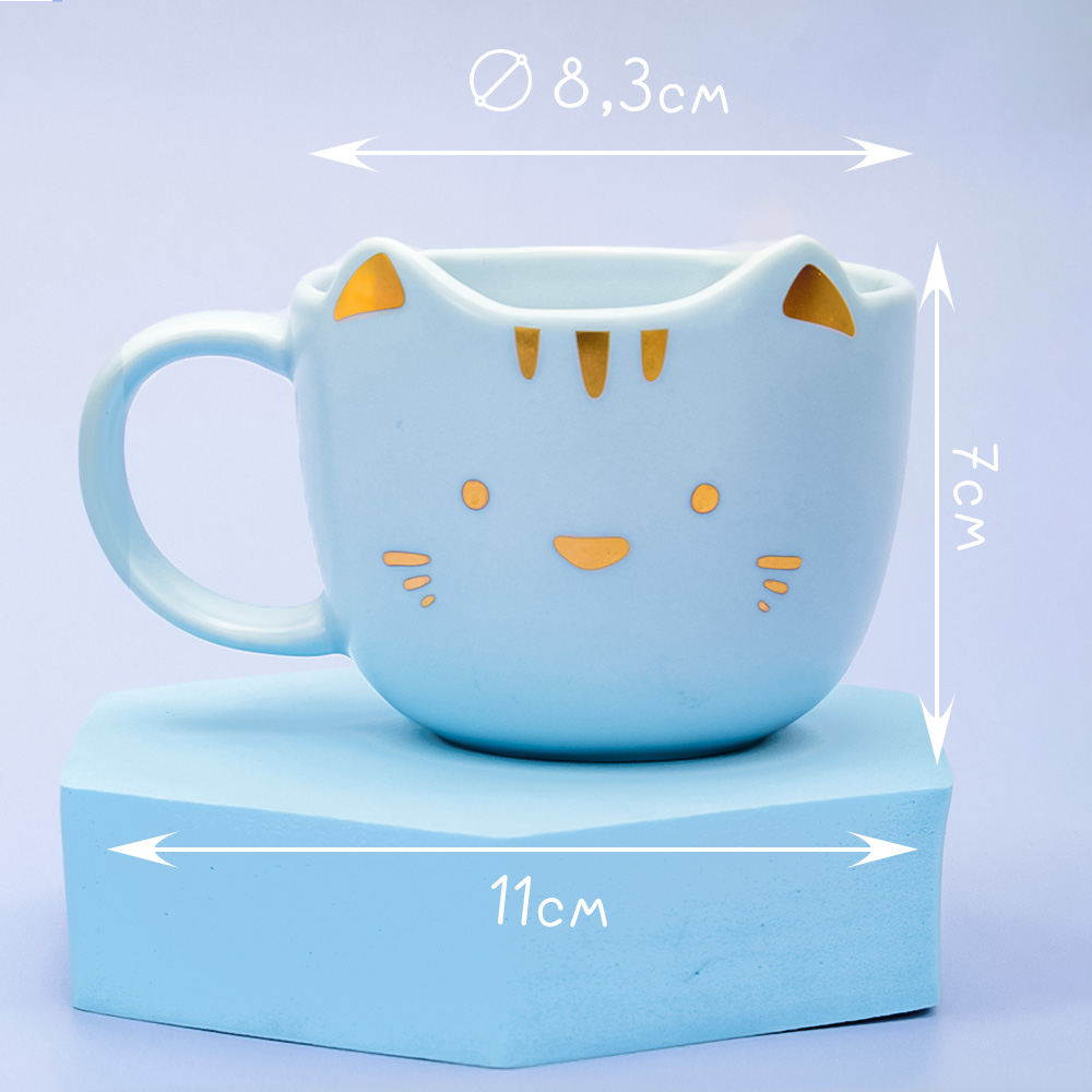 Кружка с блюдцем ЭВРИКА Котик Cute Cat синий - фото 2