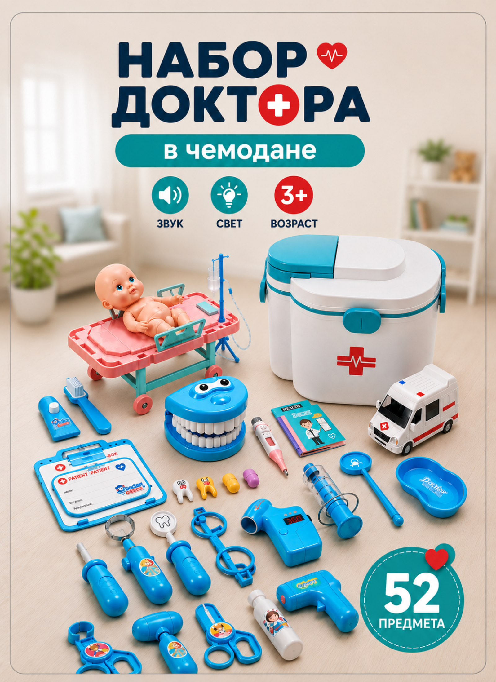 Изображение товара Детский игровой набор доктора в чемодане 52 предмета TrendToys Изображение товара Детский игровой набор доктора в чемодане 52 предмета TrendToys