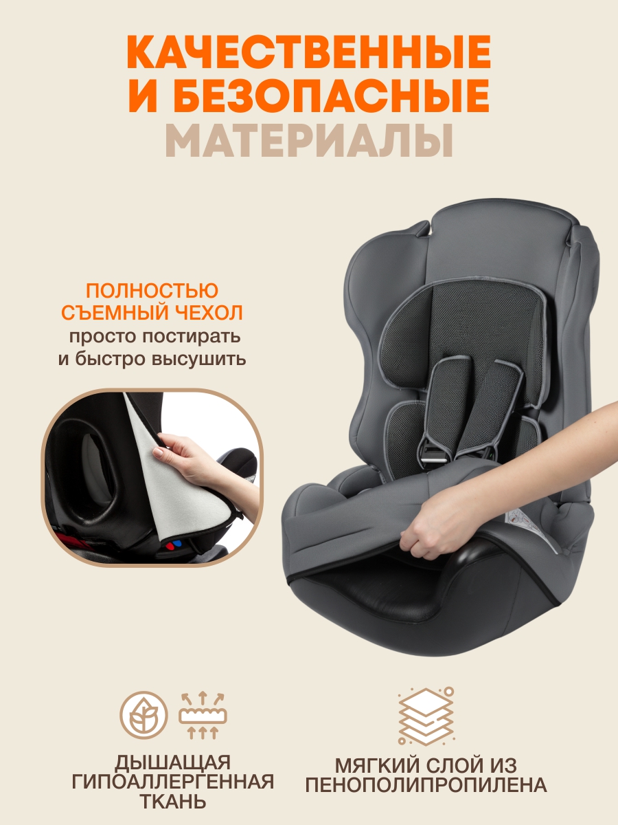 Автокресло ZLATEK Atlantic lux 1/2/3 (9-36 кг) серый - фото 5
