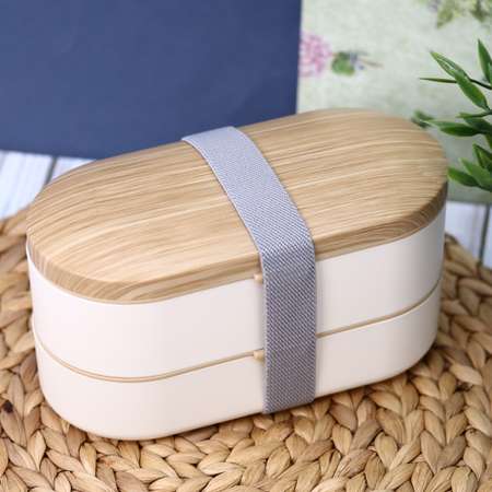Ланч-бокс контейнер для еды iLikeGift Wood white с приборами