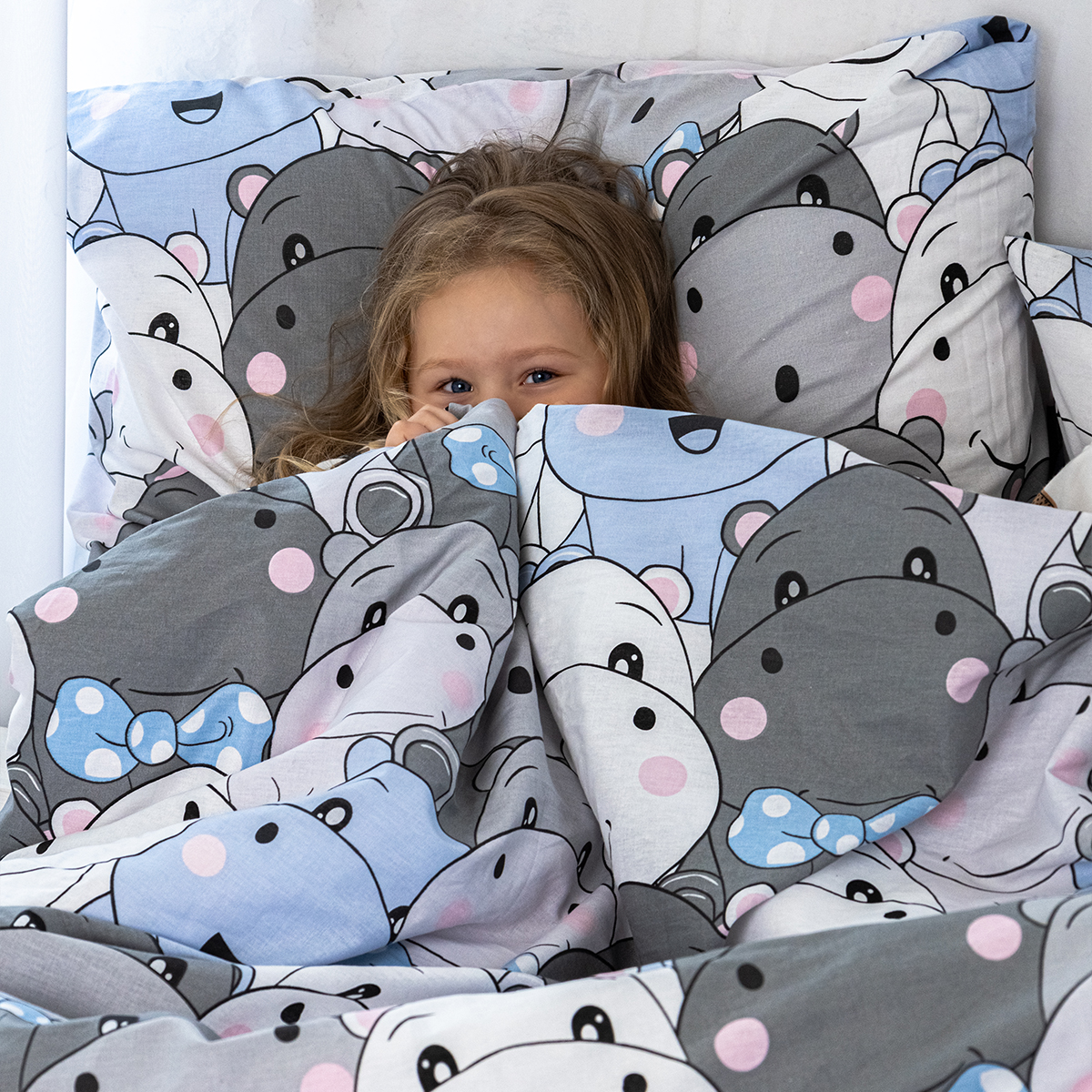 Комплект постельного белья TEO kids 1.5-спальный Бегемотики простыня на резинке 90х200 - фото 5