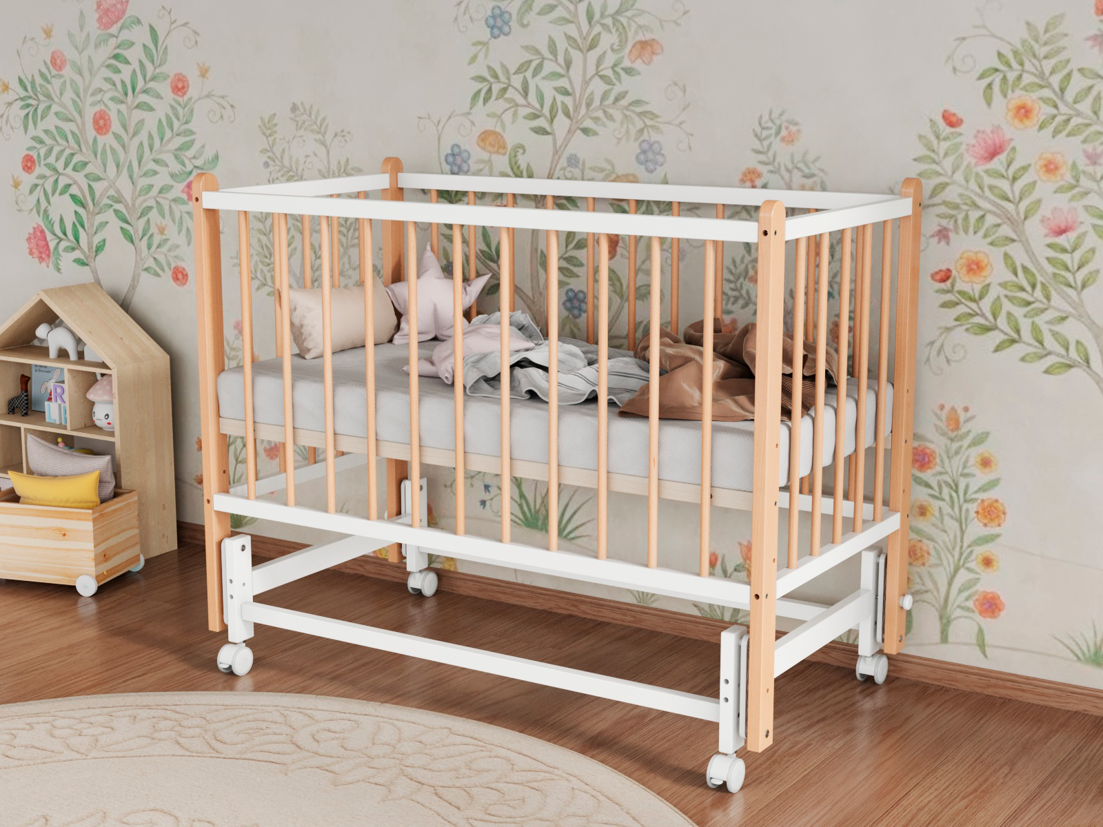 Детская кроватка Incanto Classic, поперечный маятник (белый, бук) - фото 2