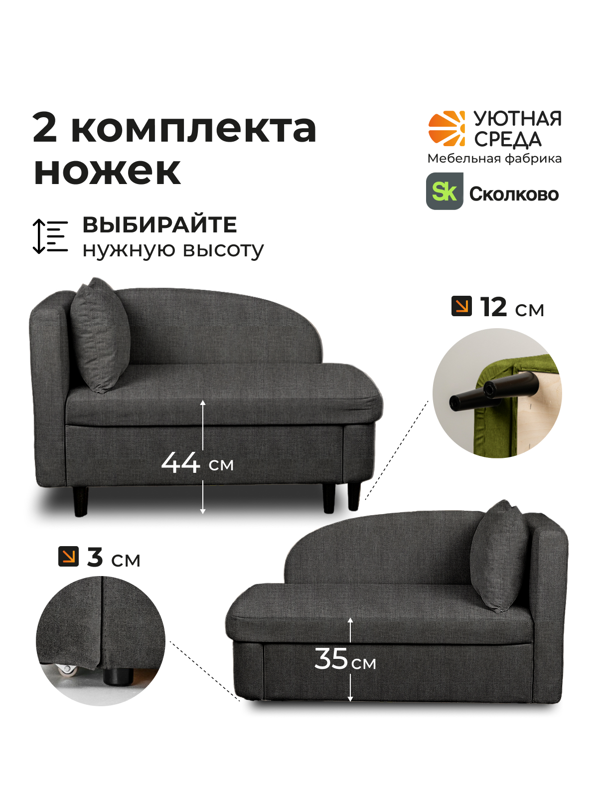 Диван Уютная среда рогожка графит правый черный - фото 2