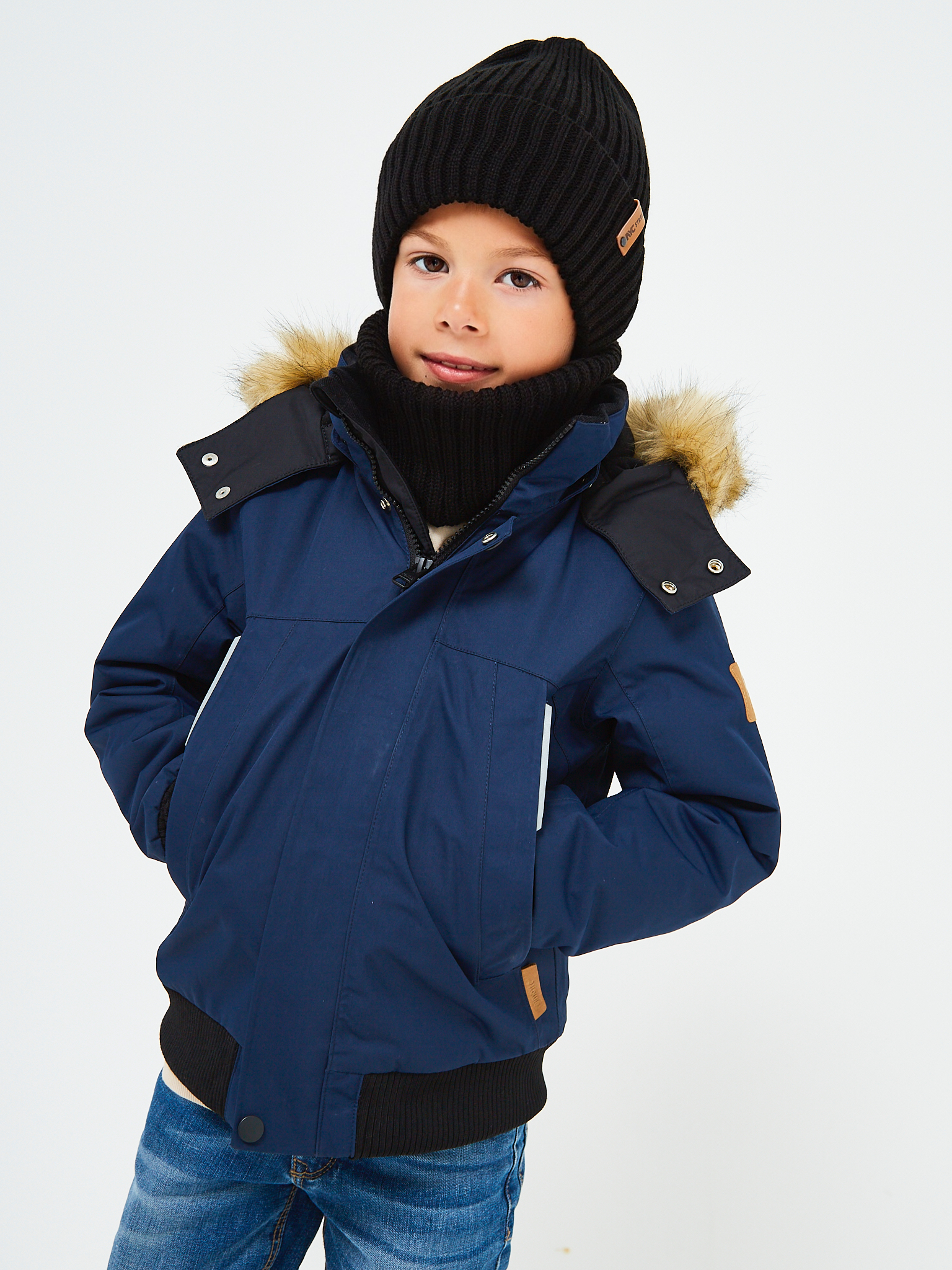 Шапка и снуд NYCkids NYC-H-104-GplainW-blackB - фото 9