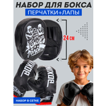 Набор для бокса Рыжий кот Спортсмен лапа 24 см перчатки черный