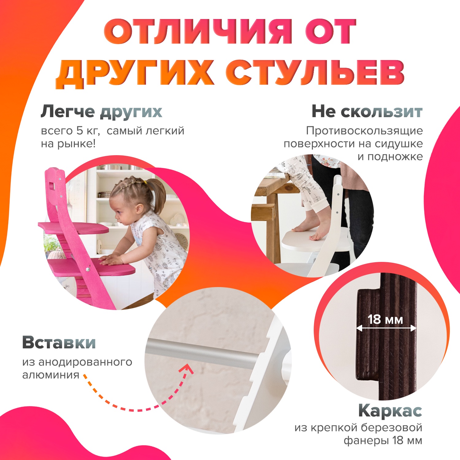 Стульчик для кормления INDSPACE Мультик Розовый дерево классический - фото 6