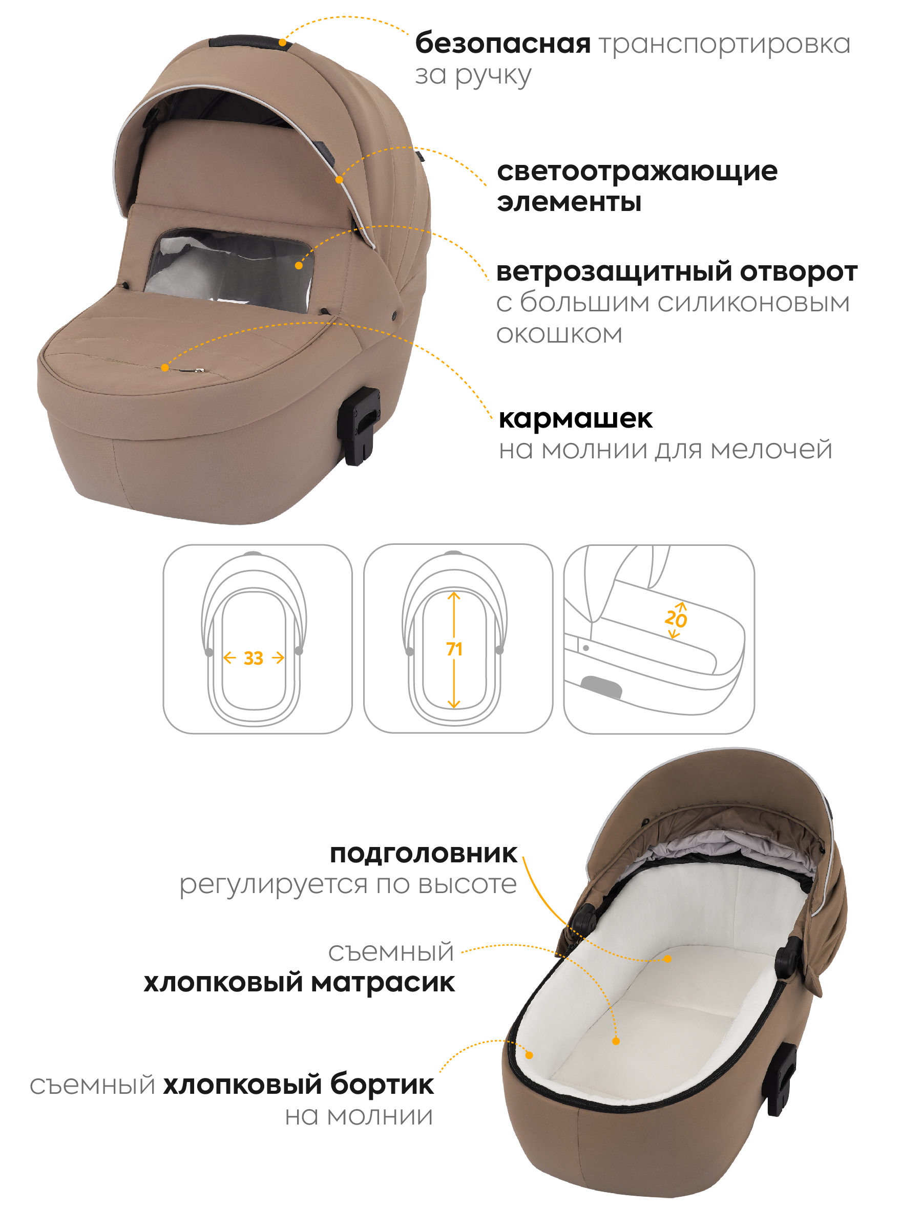 Коляска 3в1 JOVOLA Swift темно-бежевый - фото 3