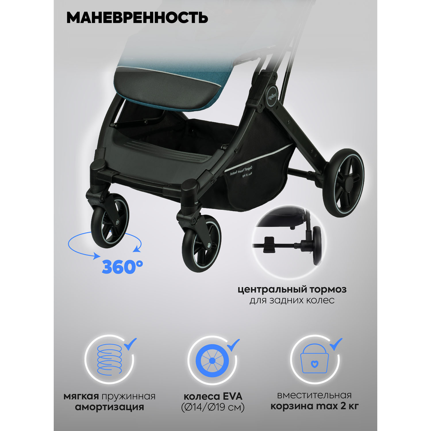 Коляска прогулочная Indigo Trip для путешествий синий - фото 8