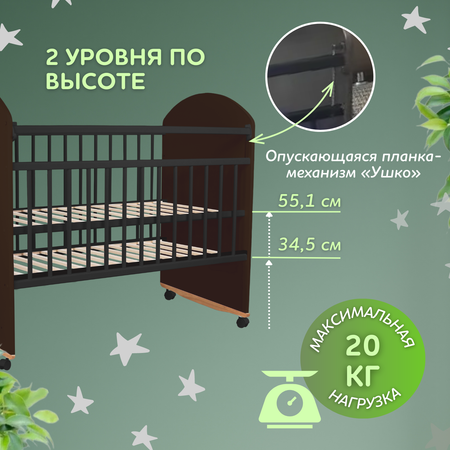 Детская кроватка Азбука Кроваток прямоугольная, без маятника (венге)