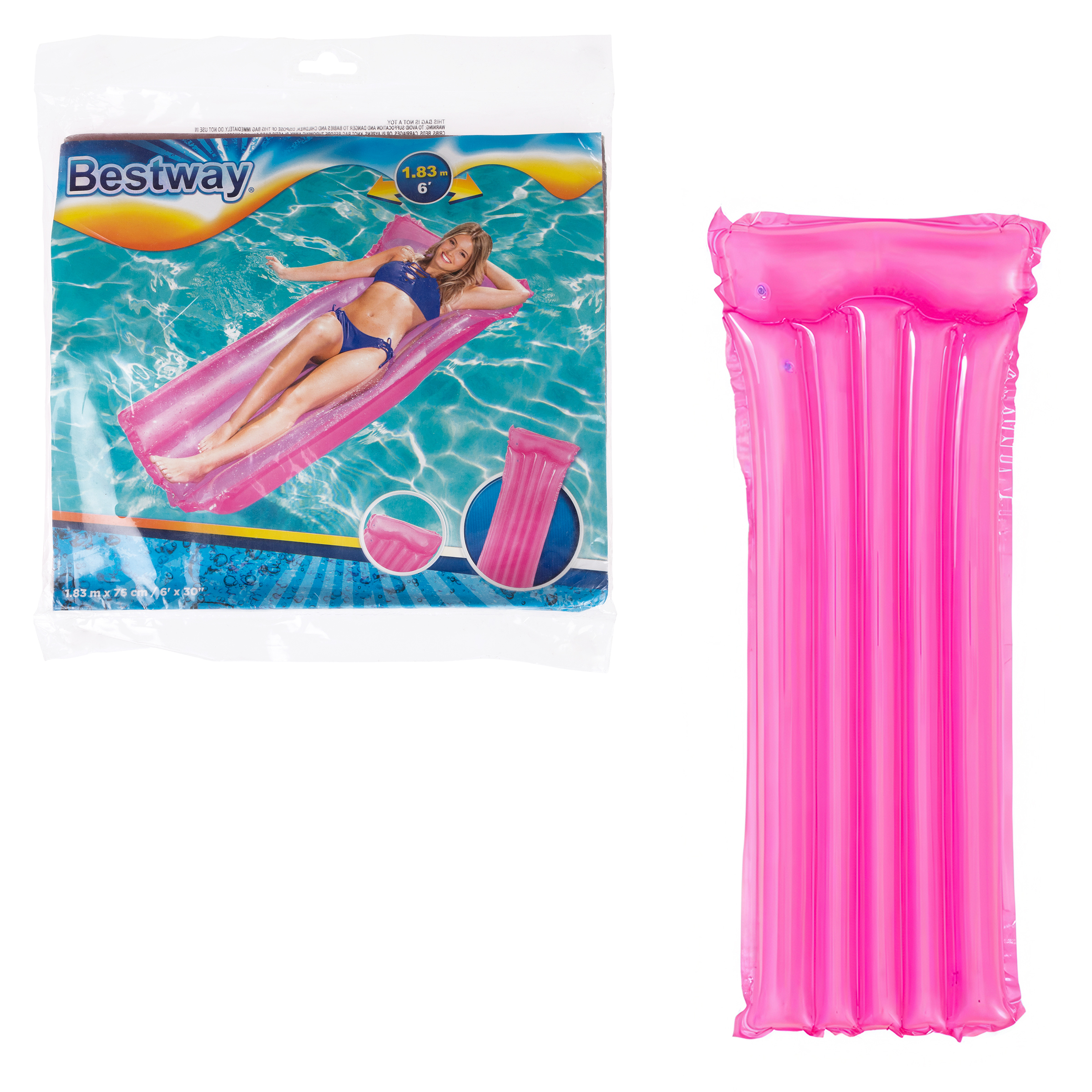 Надувной матрас для плавания Bestway 183 х 76 водяной матрац для бассейна моря речки пляжа розовый - фото 1