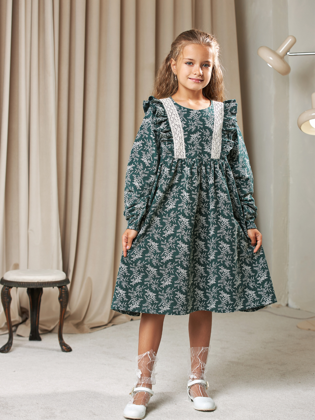 Платье MOUN платье_фланель/кружево_изумрудн - фото 1