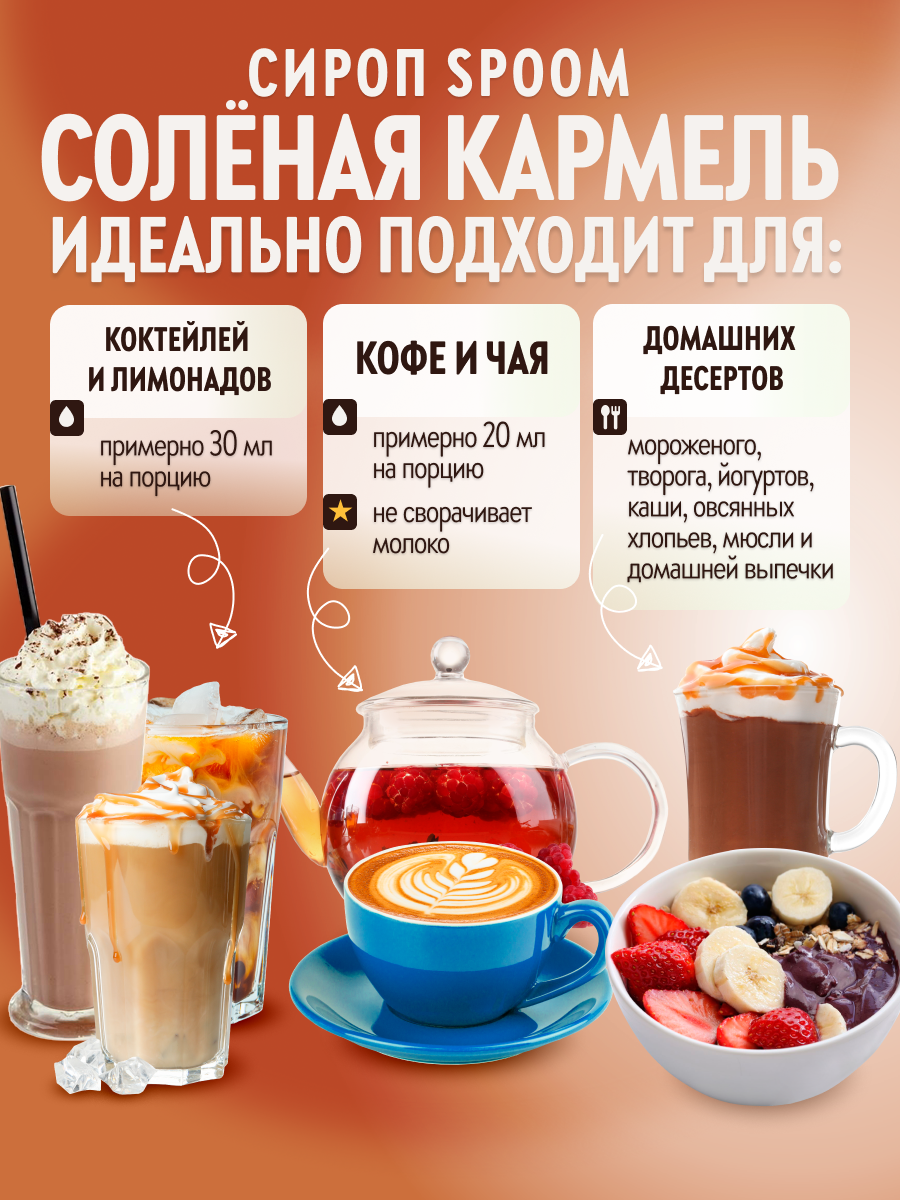 Сироп SPOOM Солёная карамель 250мл для кофе коктейлей и десертов - фото 3