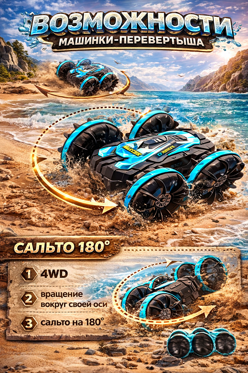 Автомобиль РУ BalaToys Перевертыш Дрифт Амфибия 360 - фото 2