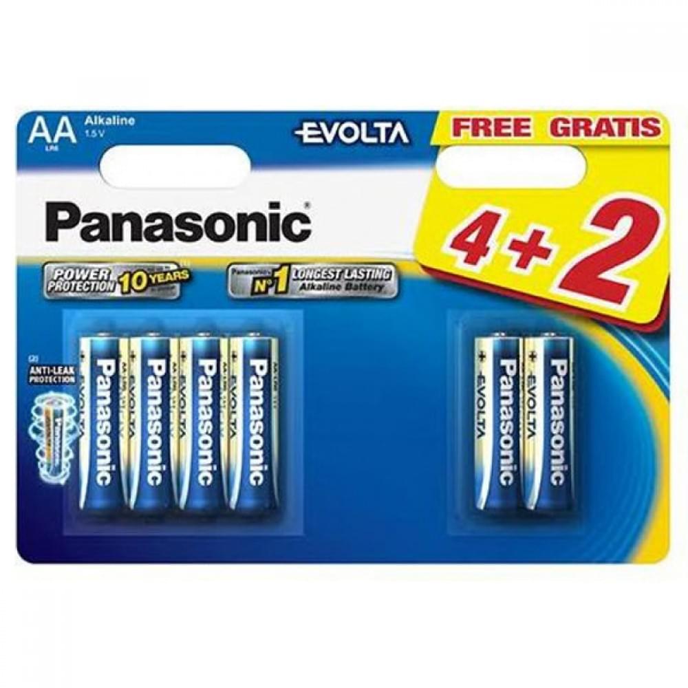 Щелочная батарейка Panasonic AA щелочные Evolta promo pack в блистере 6шт LR6EGE/6B2F - фото 1