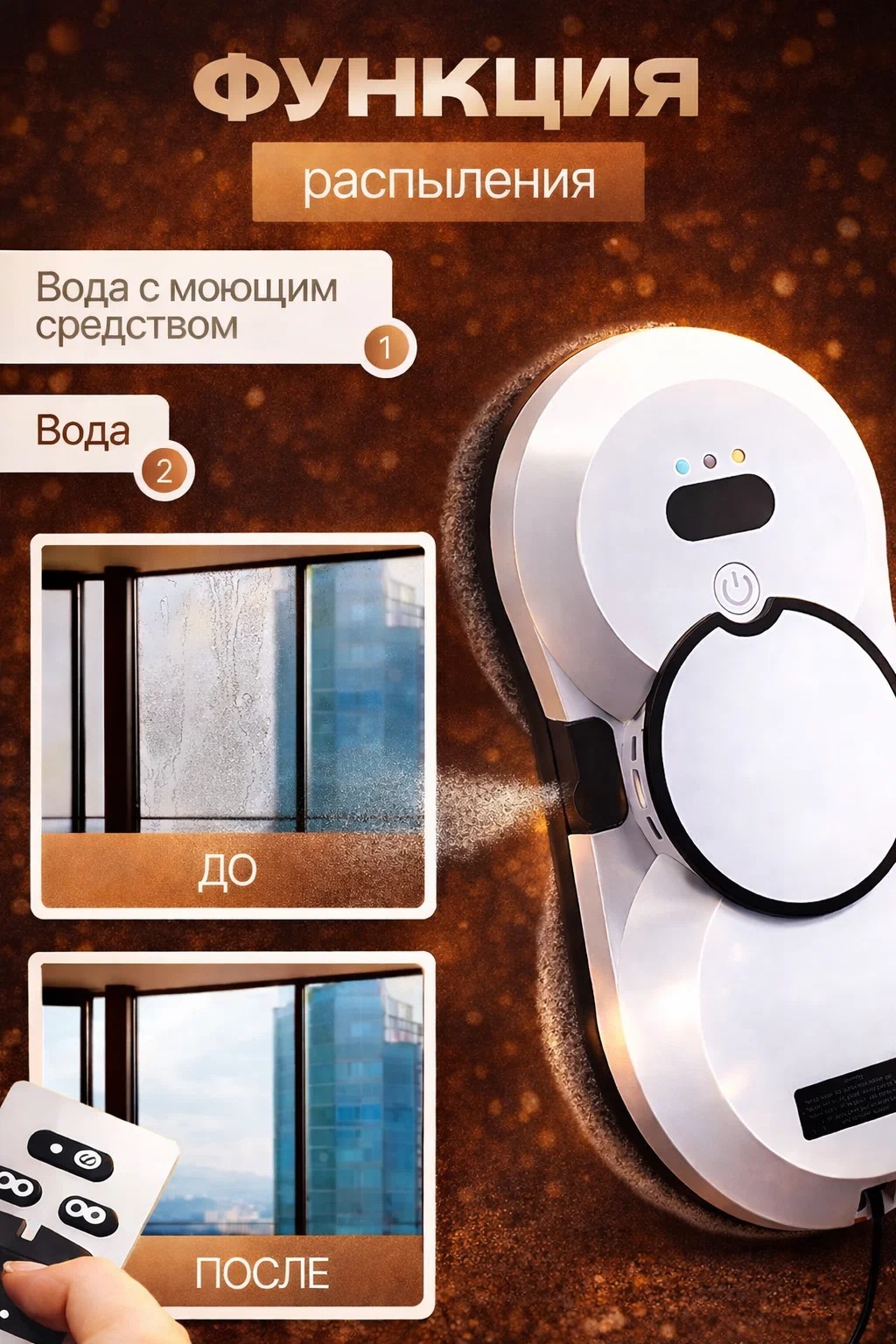 Робот мойщик окон с распылителем + пульт CASTLELADY стеклоочиститель вакуумный - фото 3