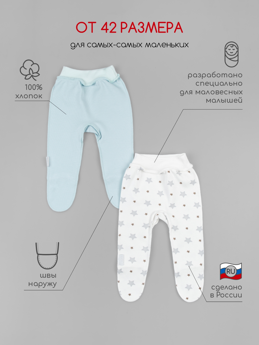 Ползунки 2 шт LEO 1001А-15_белый/голубой - фото 2