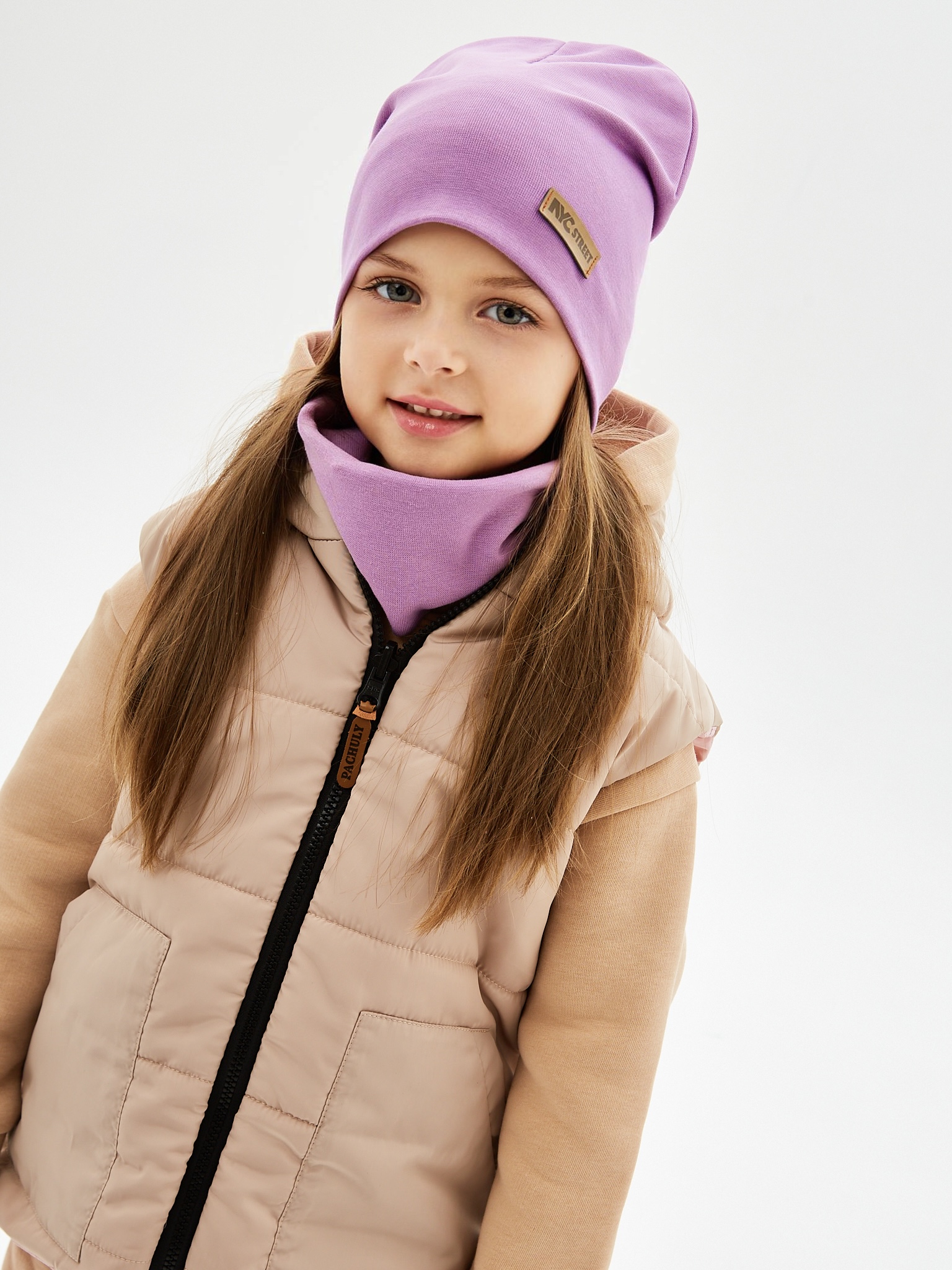 Шапка и снуд NYCkids NYC-H-67-plainG-purp - фото 11